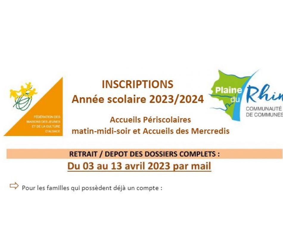 INSCRIPTIONS Année scolaire 2023/2024