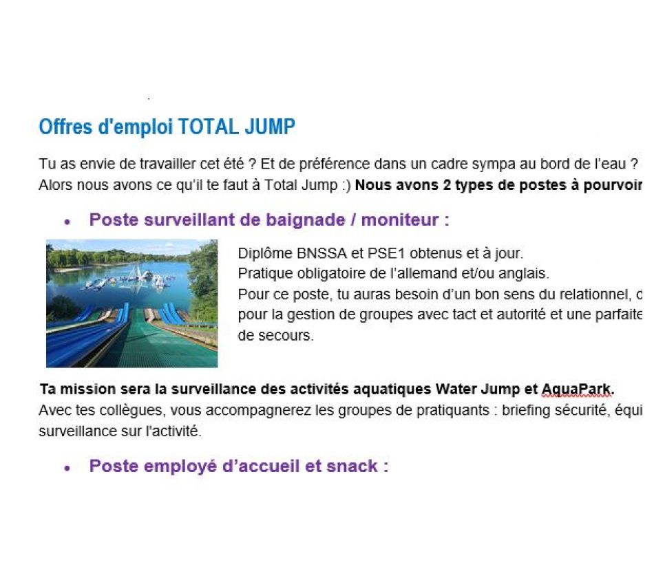 Offres d’emploi pour la saison estivale Offres d’emploi pour la saison estivale