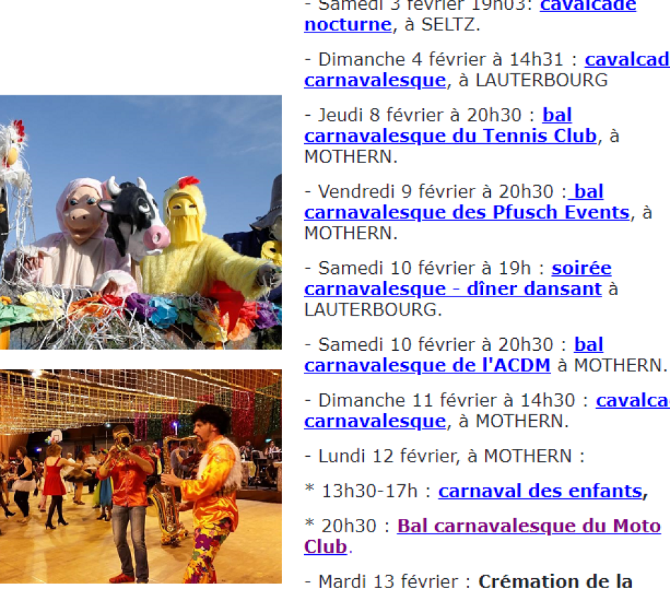 Carnaval au Pays de Seltz-Lauterbourg - Les grandes dates