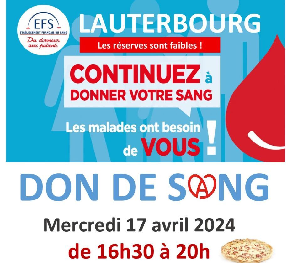 URGENT DON DU SANG à Lauterbourg