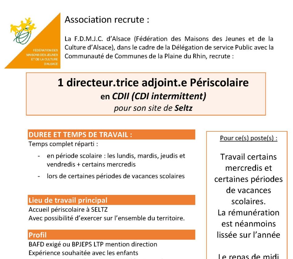 OFFRE D'EMPLOI OFFRE D'EMPLOI