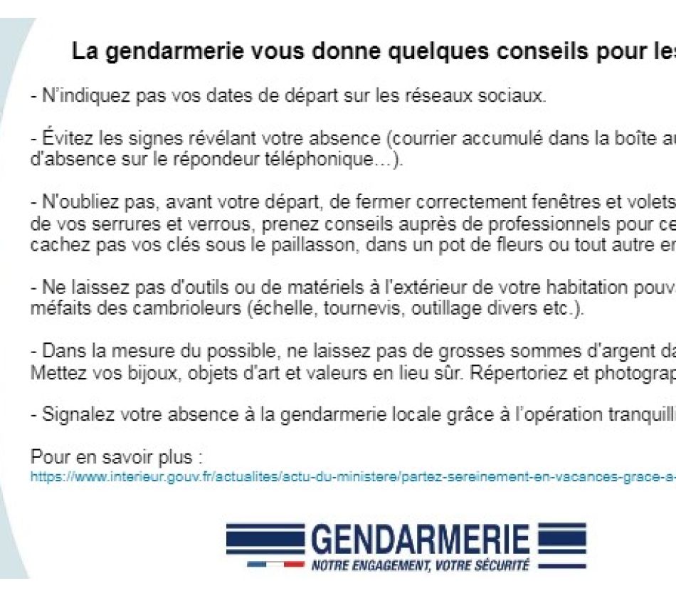 Communication Gendarmerie - vacances scolaires et changement d'heure