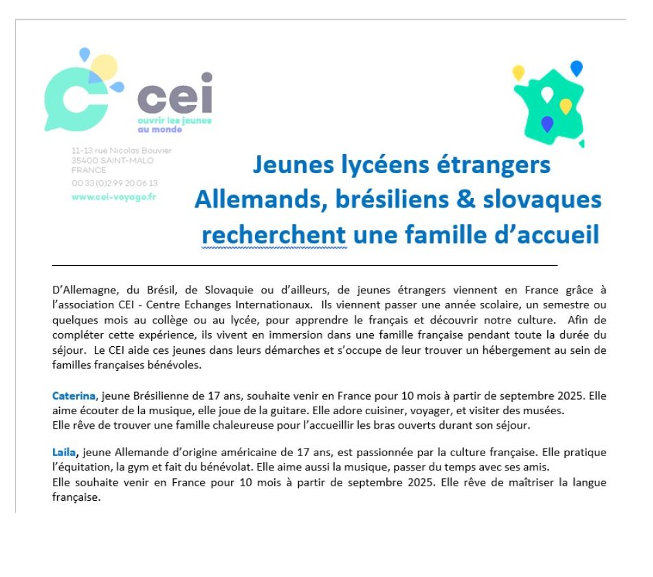 Accueillir un lycéen étranger avec CEI