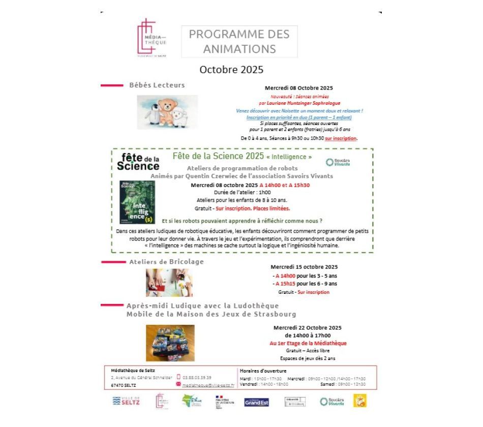 Programme des animations - Médiathèque de Seltz